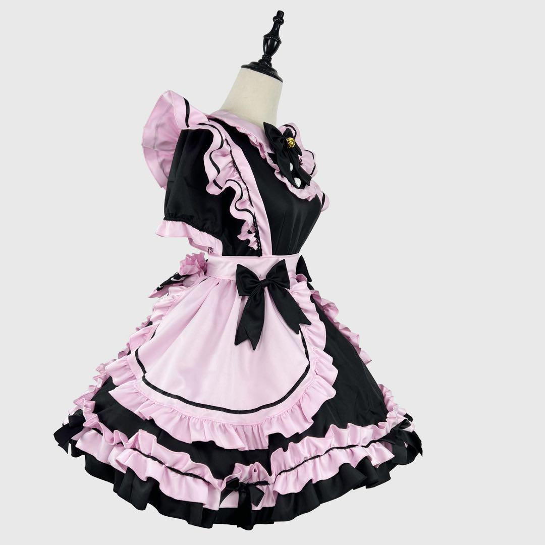 メイド服コスチュームセット フリルワンピースLサイズ ロリータ ピンク ゴスロリ