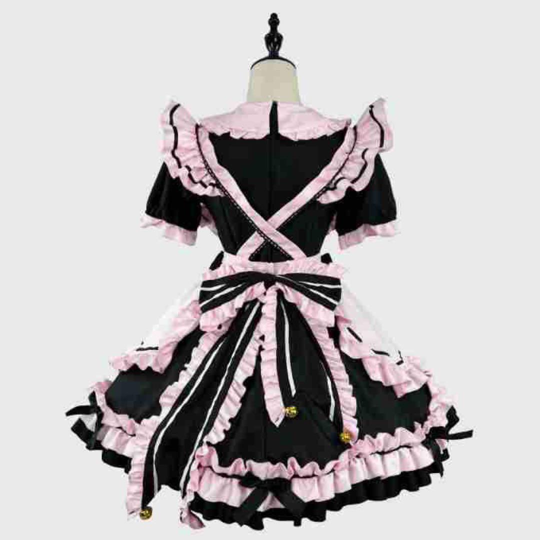メイド服コスチュームセット フリルワンピースLサイズ ロリータ ピンク ゴスロリ