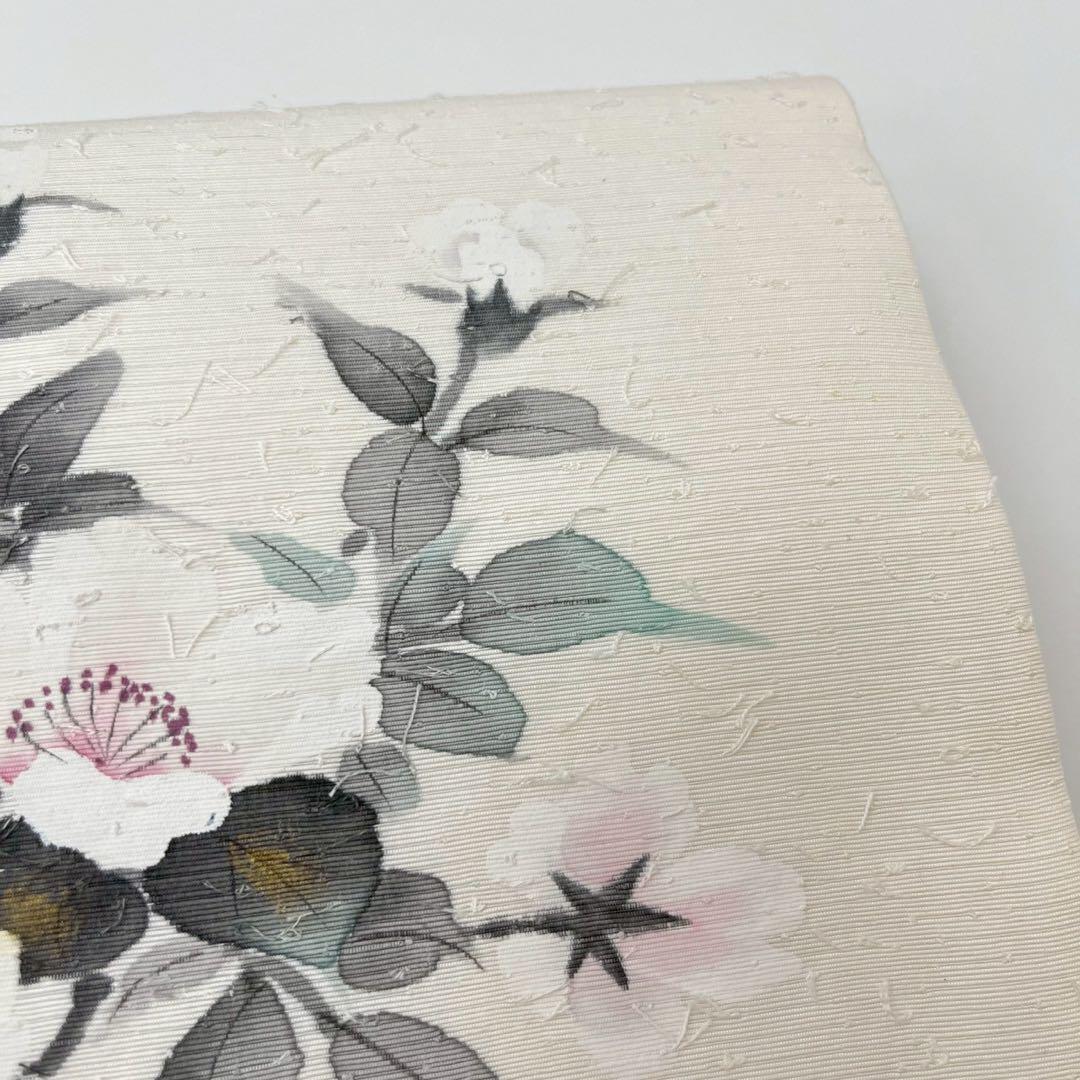 作家物 名古屋帯 正絹 ひげ紬 素敵な花模様 九寸 着物 RO-4195