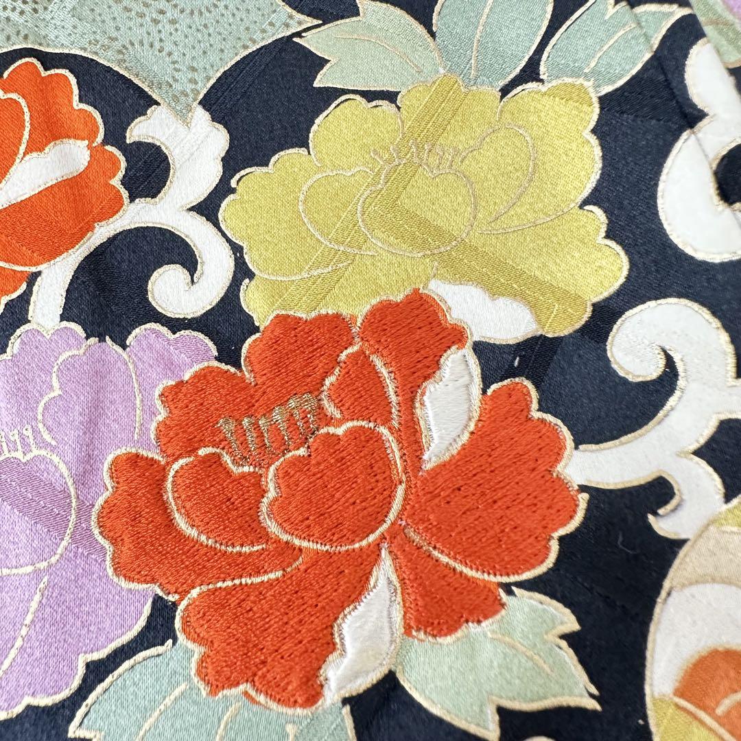 振袖 雲模様に花唐草 刺繍 着物 正絹 袷 広衿 RK-4516
