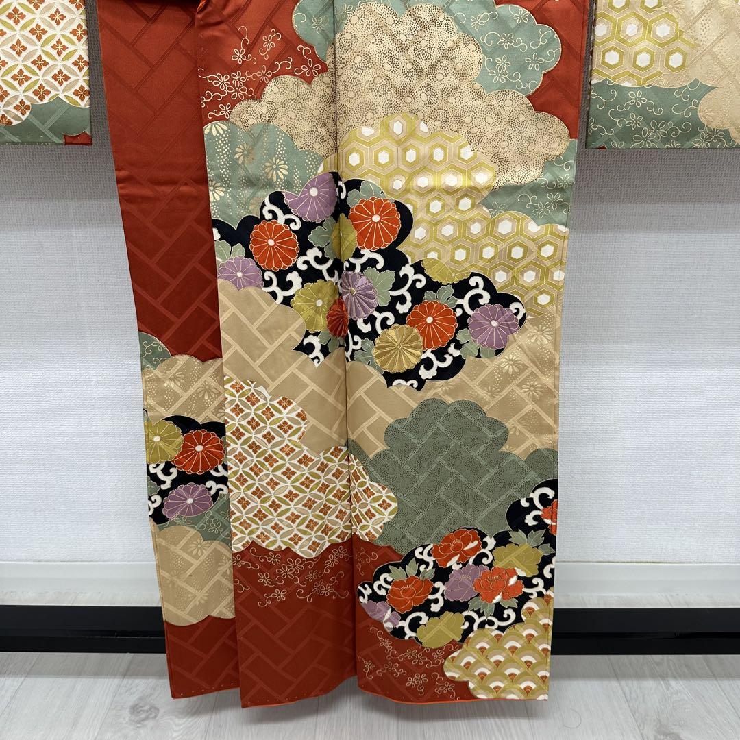 振袖 雲模様に花唐草 刺繍 着物 正絹 袷 広衿 RK-4516