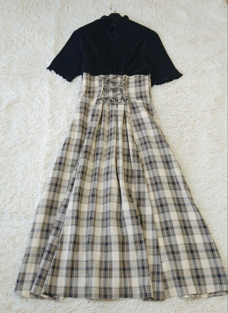 mily bilet プリーツドッキングチェックワンピース マキシ丈 XL