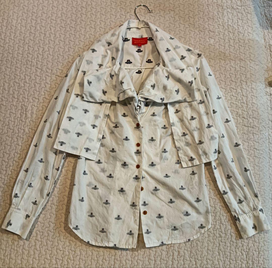 ヴィヴィアンウエストウッド オーブ柄 リボンタイシャツ ホワイト SサイズS Vivienne Westwood RED LABEL