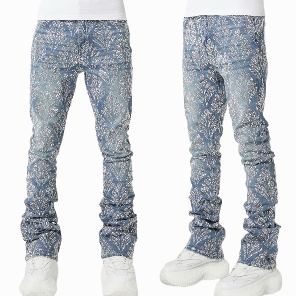 GUAPI STEEL BLUE EMBELLISHED DENIM