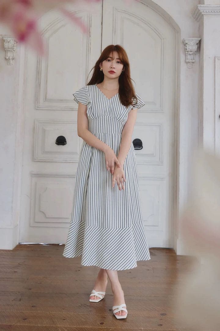 herlipto Kerry Striped Ruffle Dress