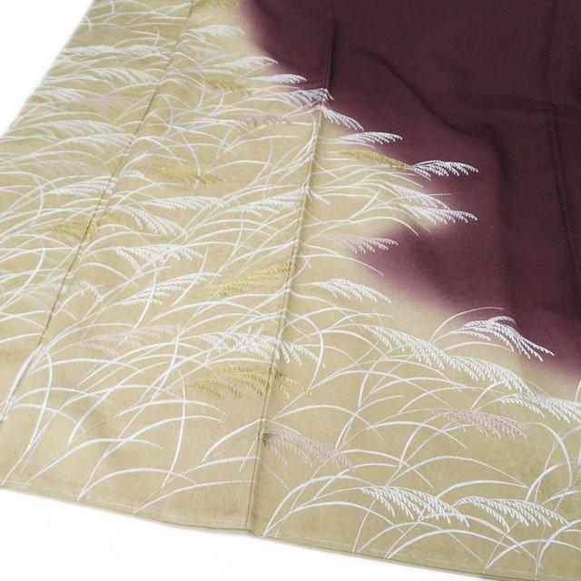 訪問着 着物 中古 正絹 袷 刺繍 ススキ 身丈162cm M A1029-3