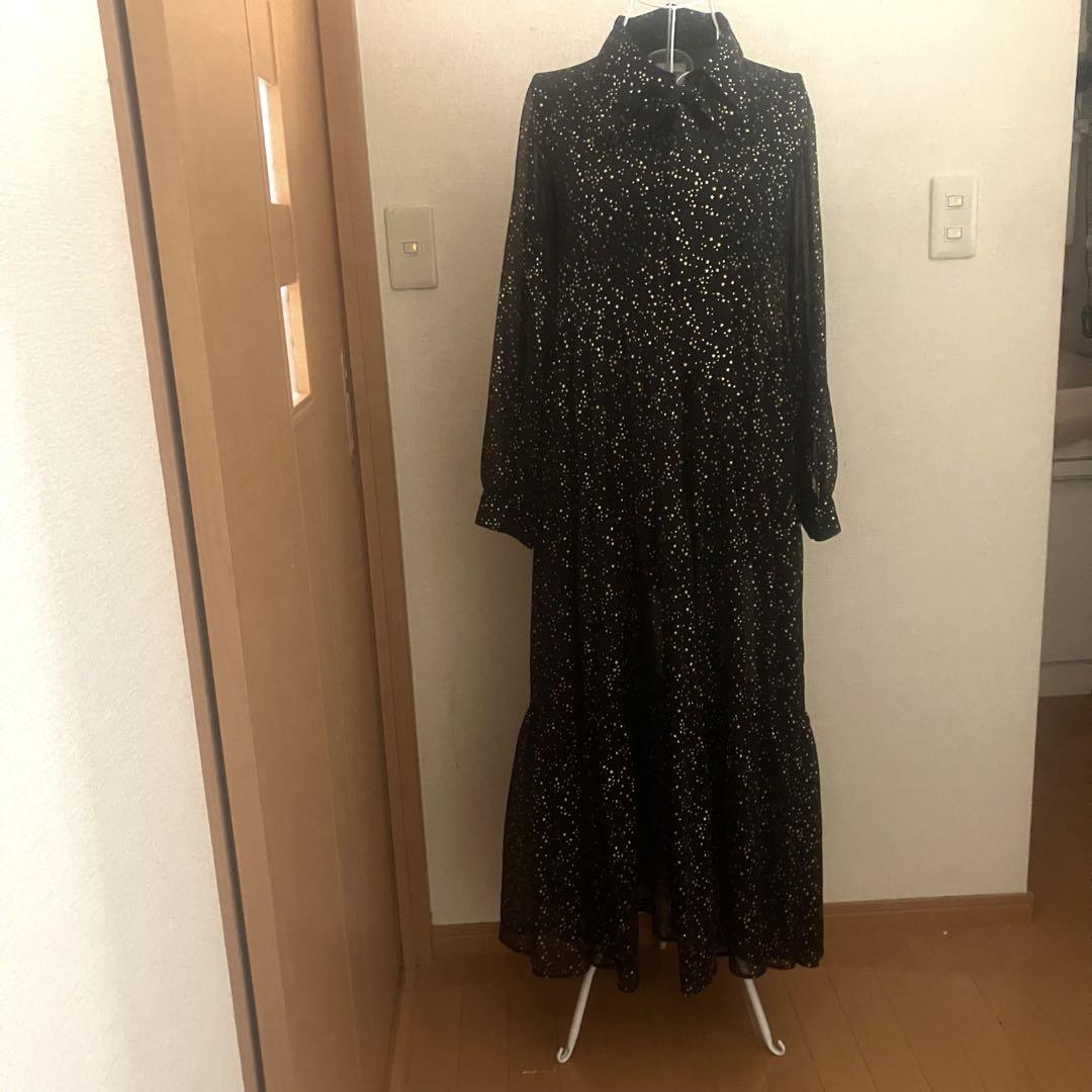 ロングワンピース星柄ドレスティアード