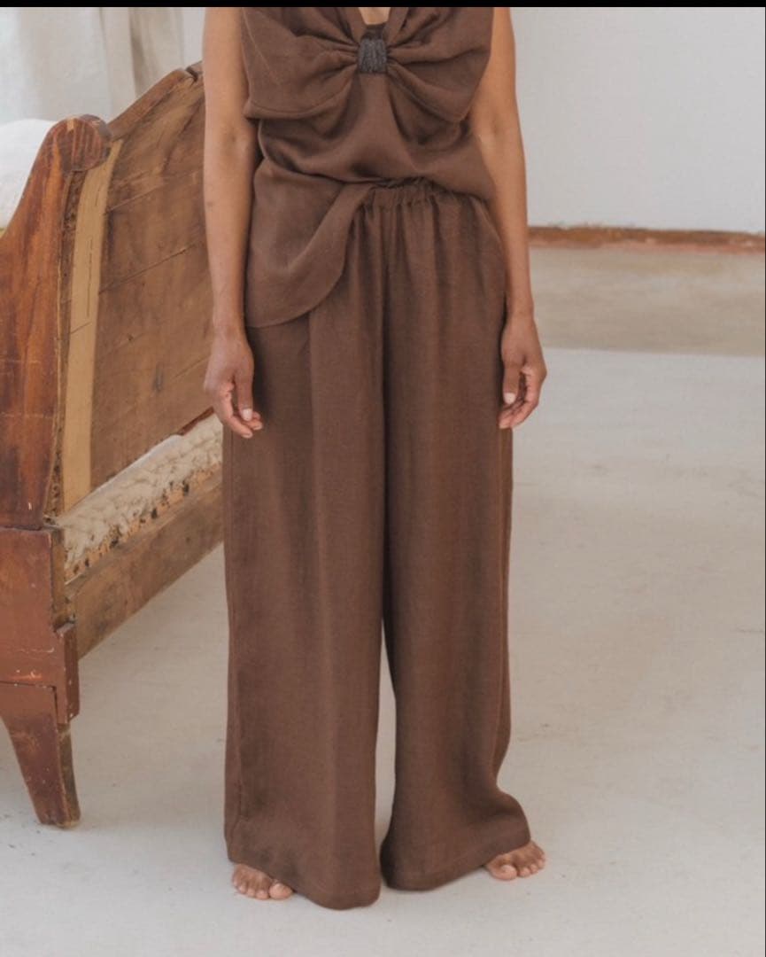 ベースレンジ リネンパンツ 茶色 M ☺︎