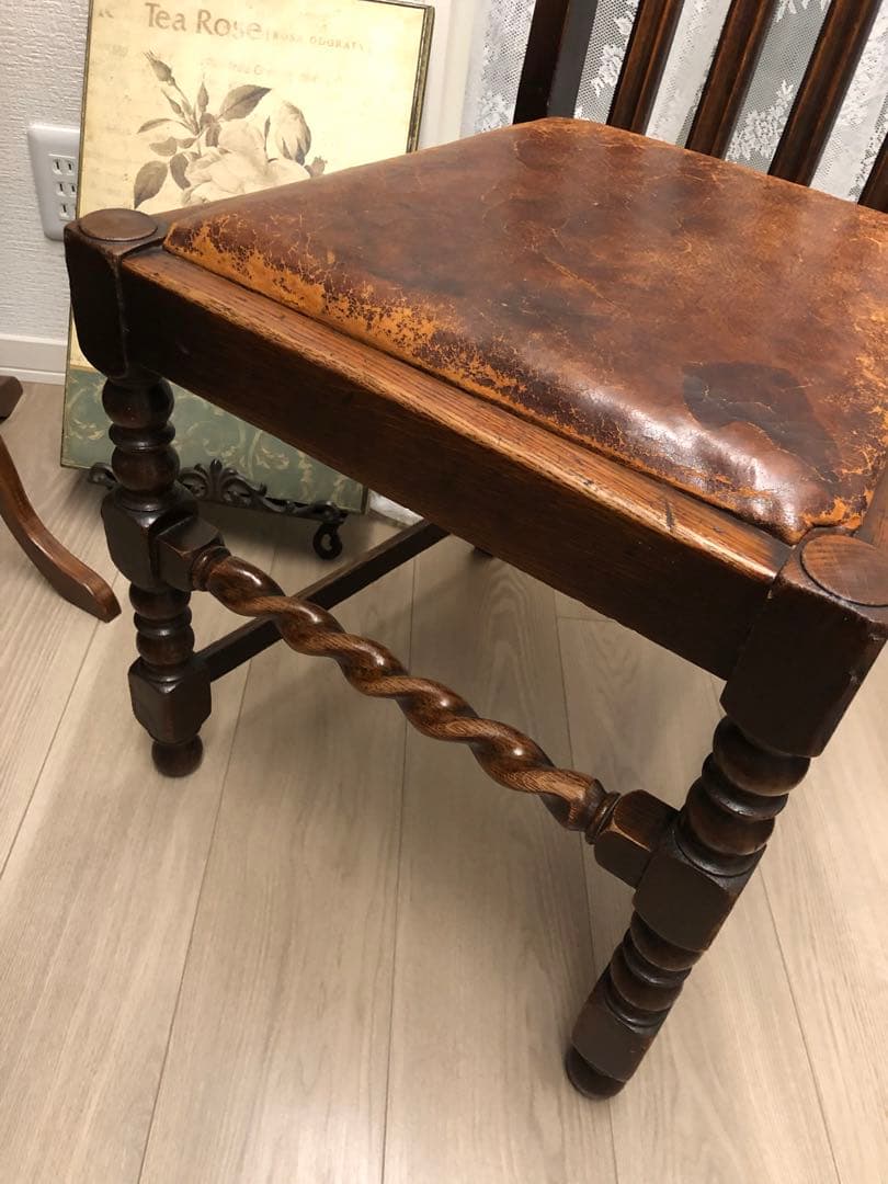 ①フランス アンティーク ダイニングチェア クラシックスタイル 木製椅子 レザー