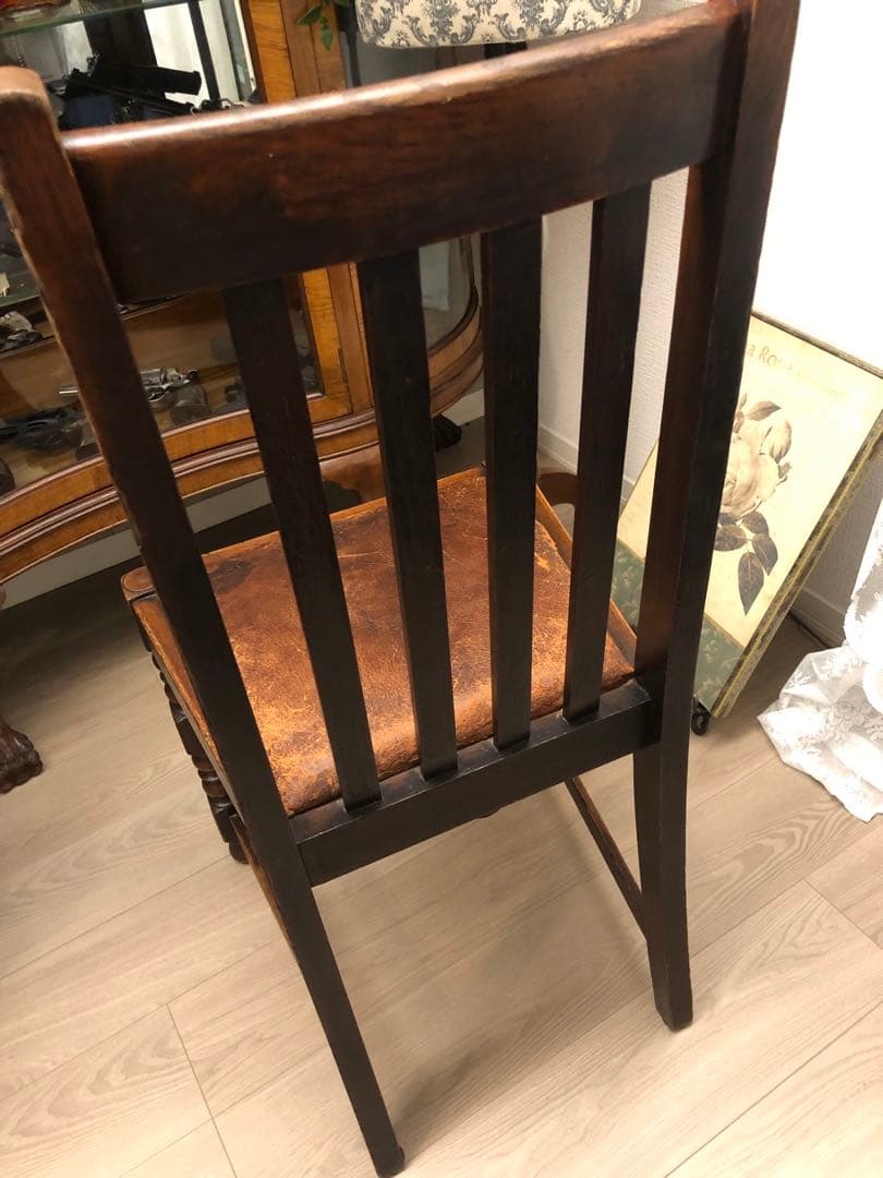 ①フランス アンティーク ダイニングチェア クラシックスタイル 木製椅子 レザー