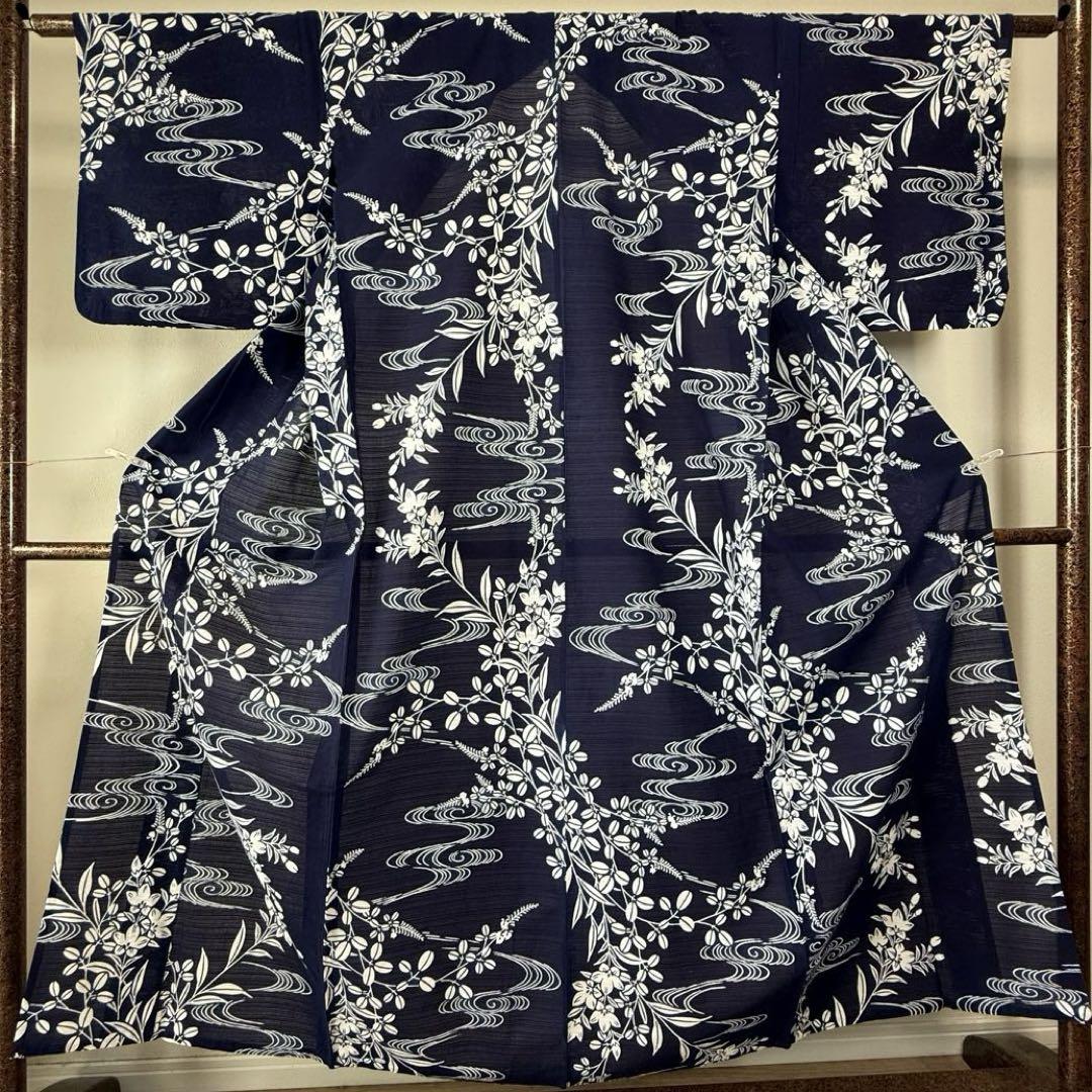 超美品　浴衣 着物　夏物　154　本染　現代　綿絽　横幅たっぷり　乱絽　竺仙