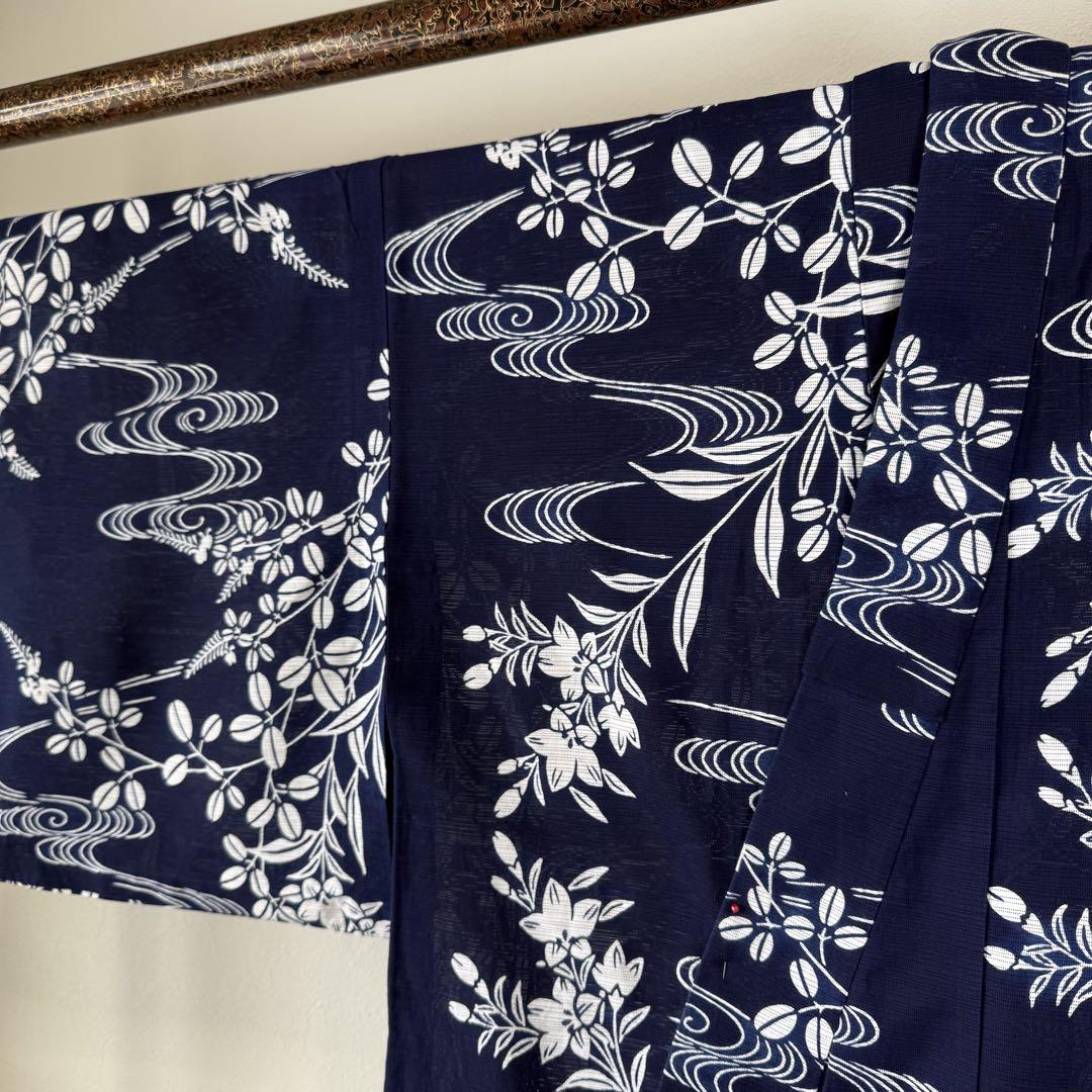 超美品　浴衣 着物　夏物　154　本染　現代　綿絽　横幅たっぷり　乱絽　竺仙