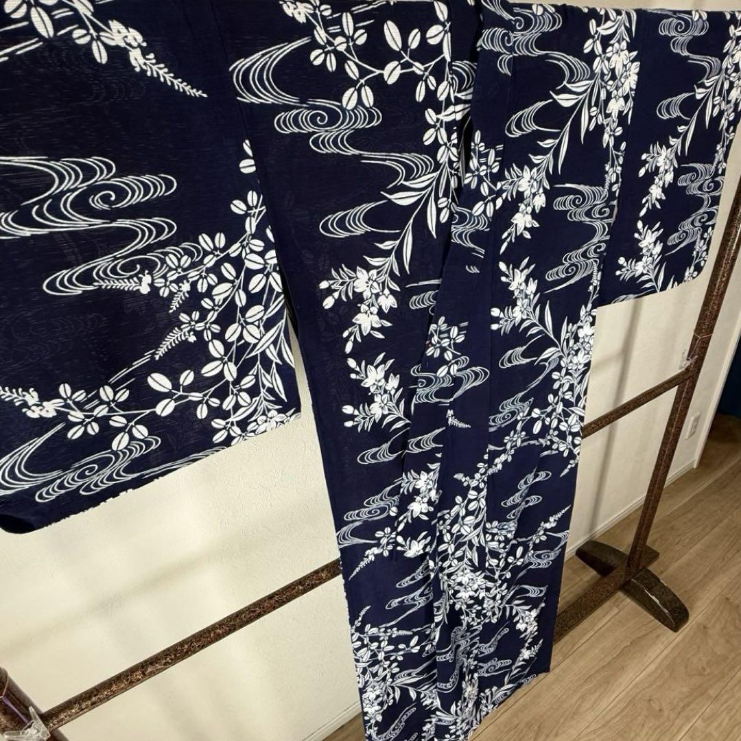 超美品　浴衣 着物　夏物　154　本染　現代　綿絽　横幅たっぷり　乱絽　竺仙