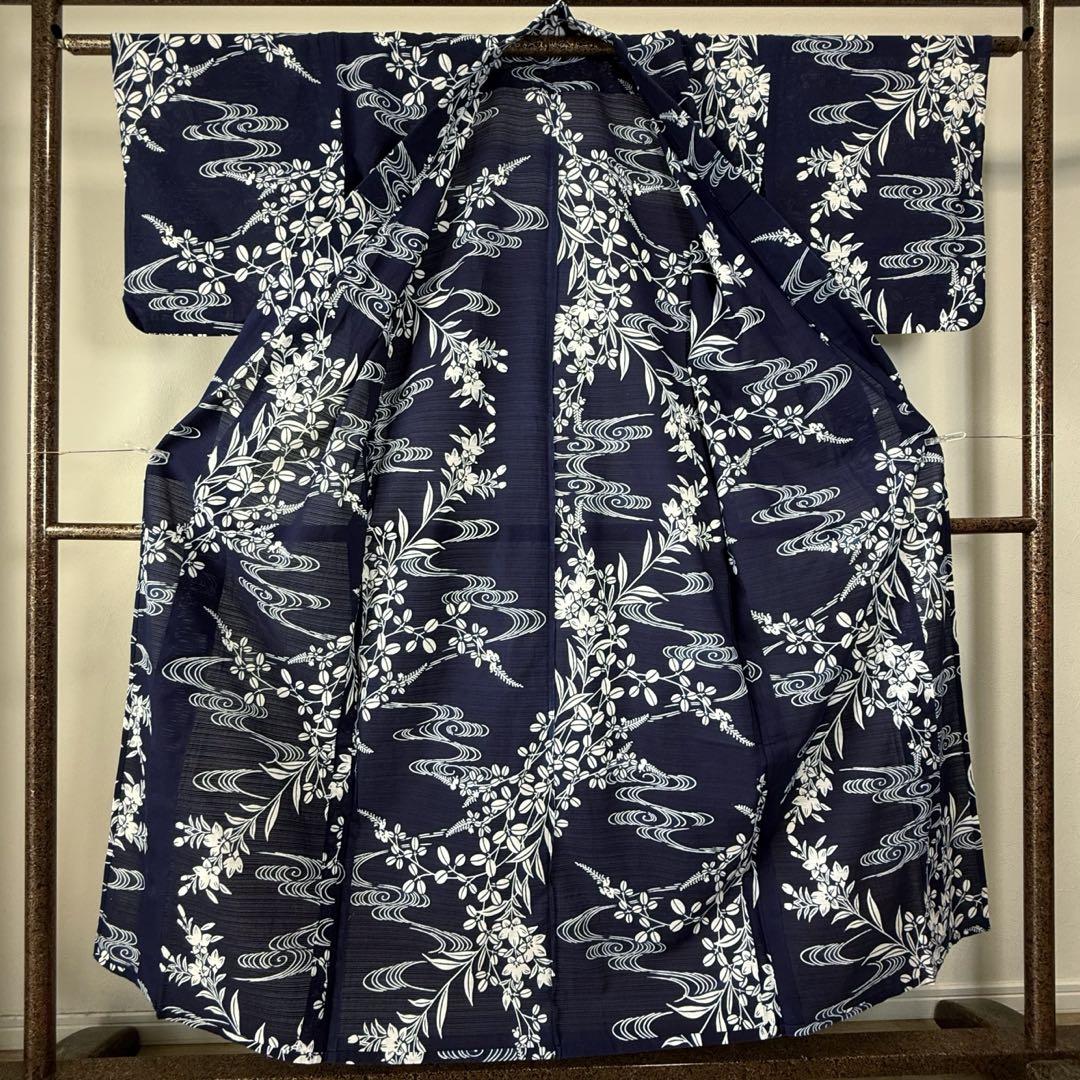 超美品　浴衣 着物　夏物　154　本染　現代　綿絽　横幅たっぷり　乱絽　竺仙 超美品 浴衣 着物 夏物 154 本染 現代 綿絽 横幅たっぷり 乱絽