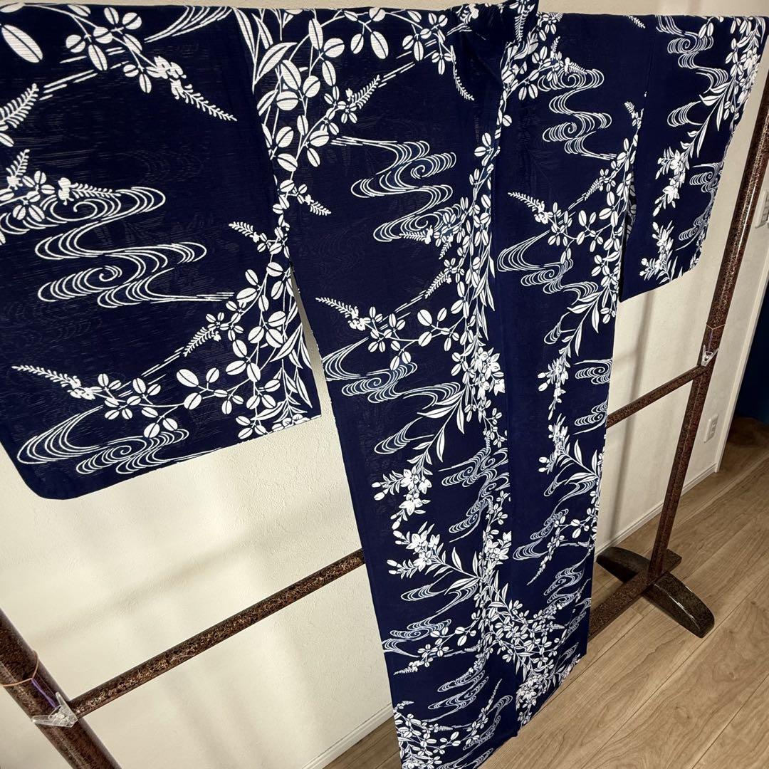 超美品　浴衣 着物　夏物　154　本染　現代　綿絽　横幅たっぷり　乱絽　竺仙