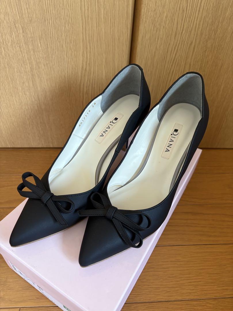 DIANA ブラックリボンパンプス 24cm