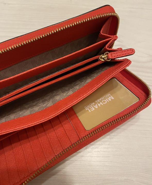 美品】マイケルコース MICHEAL KORS長財布 オレンジレッド ピンク