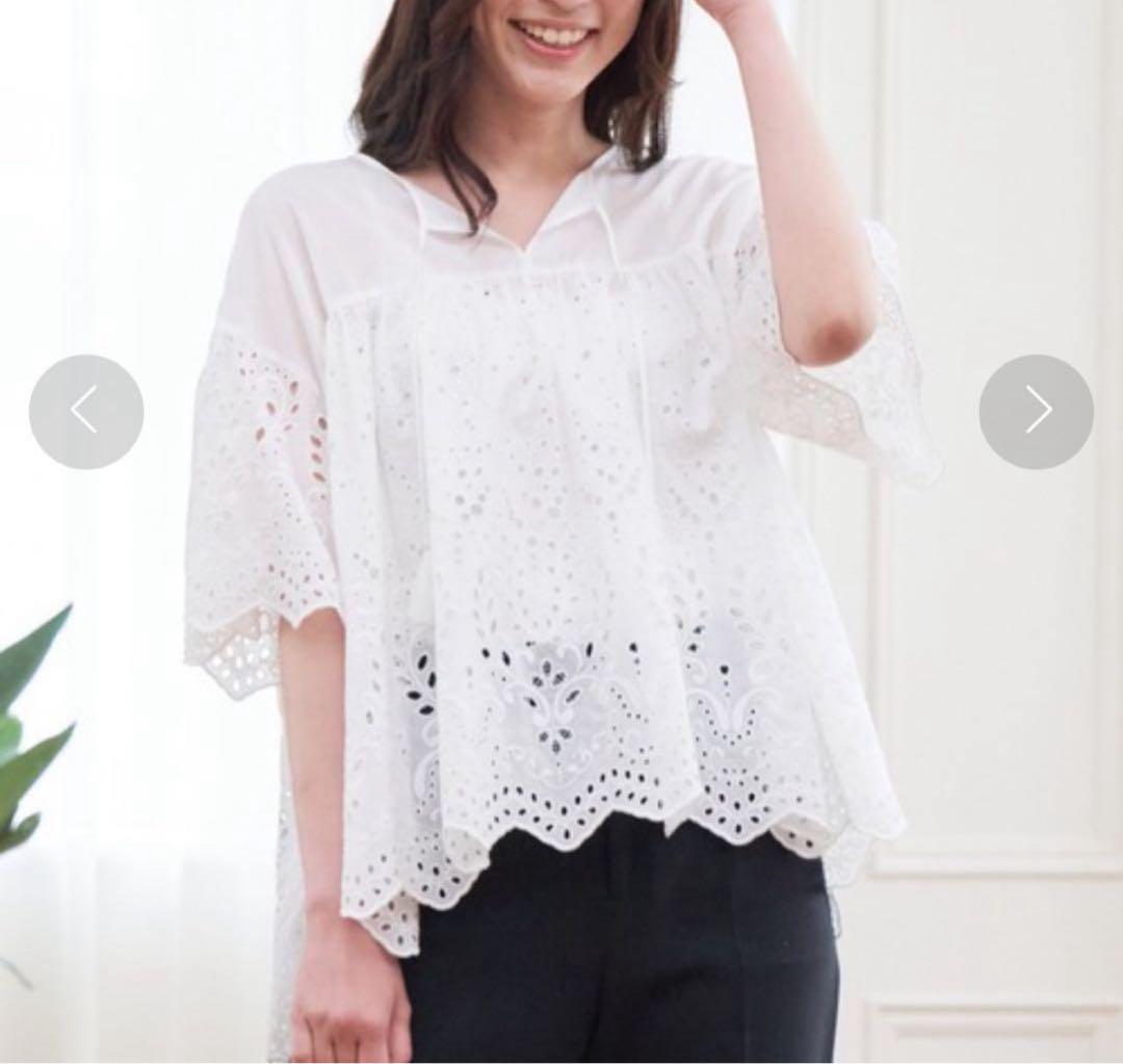 【美品】ANAYI アナイ グラデーションシシュウスキッパーブラウス サイズ38