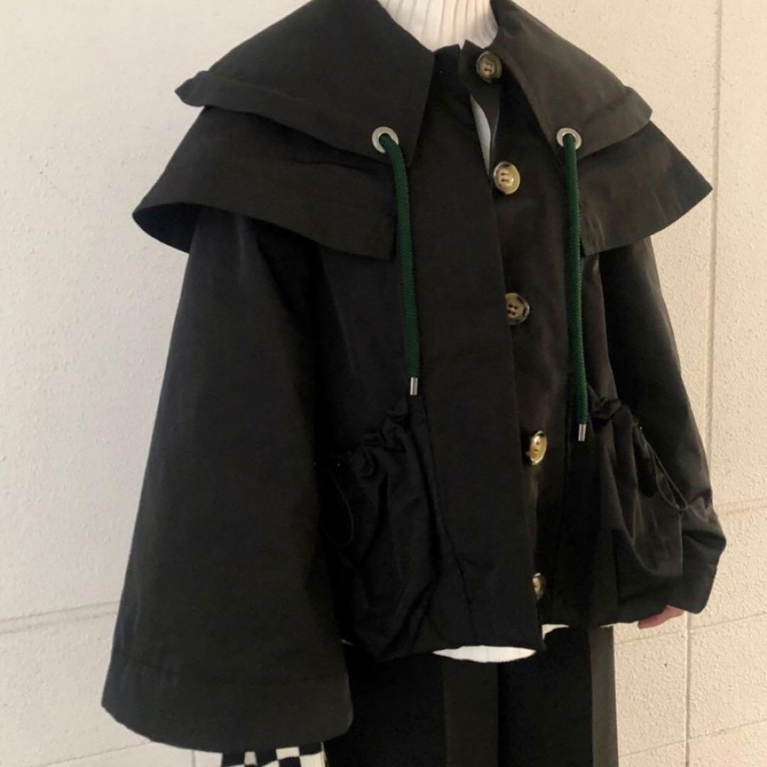ENFOLD メモリーツイル ビッグカラーショートジャケット　38 黒