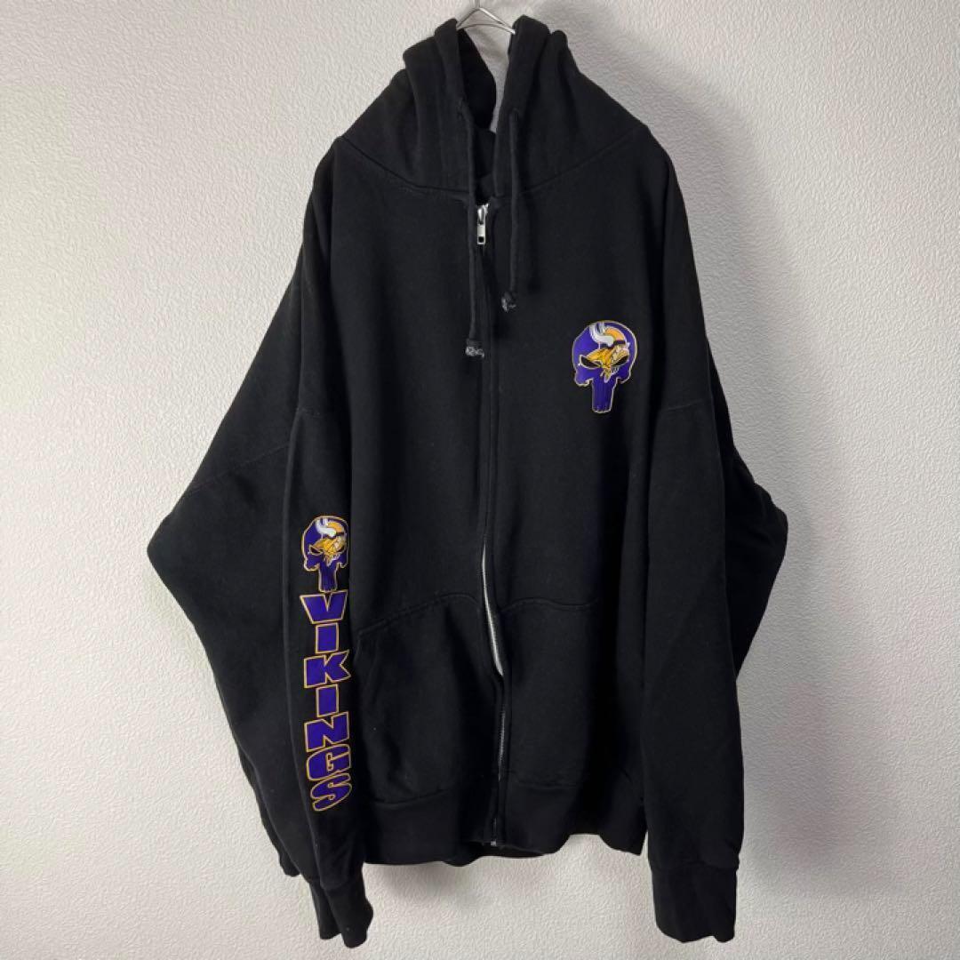 USA古着 vikings オーバーサイズ スウェット パーカー 黒