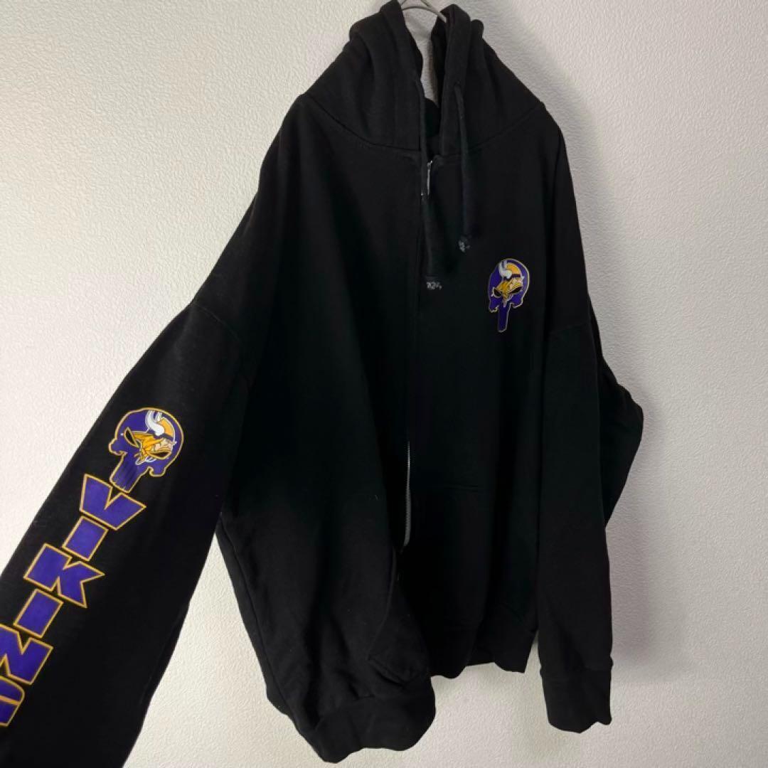 USA古着 vikings オーバーサイズ スウェット パーカー 黒