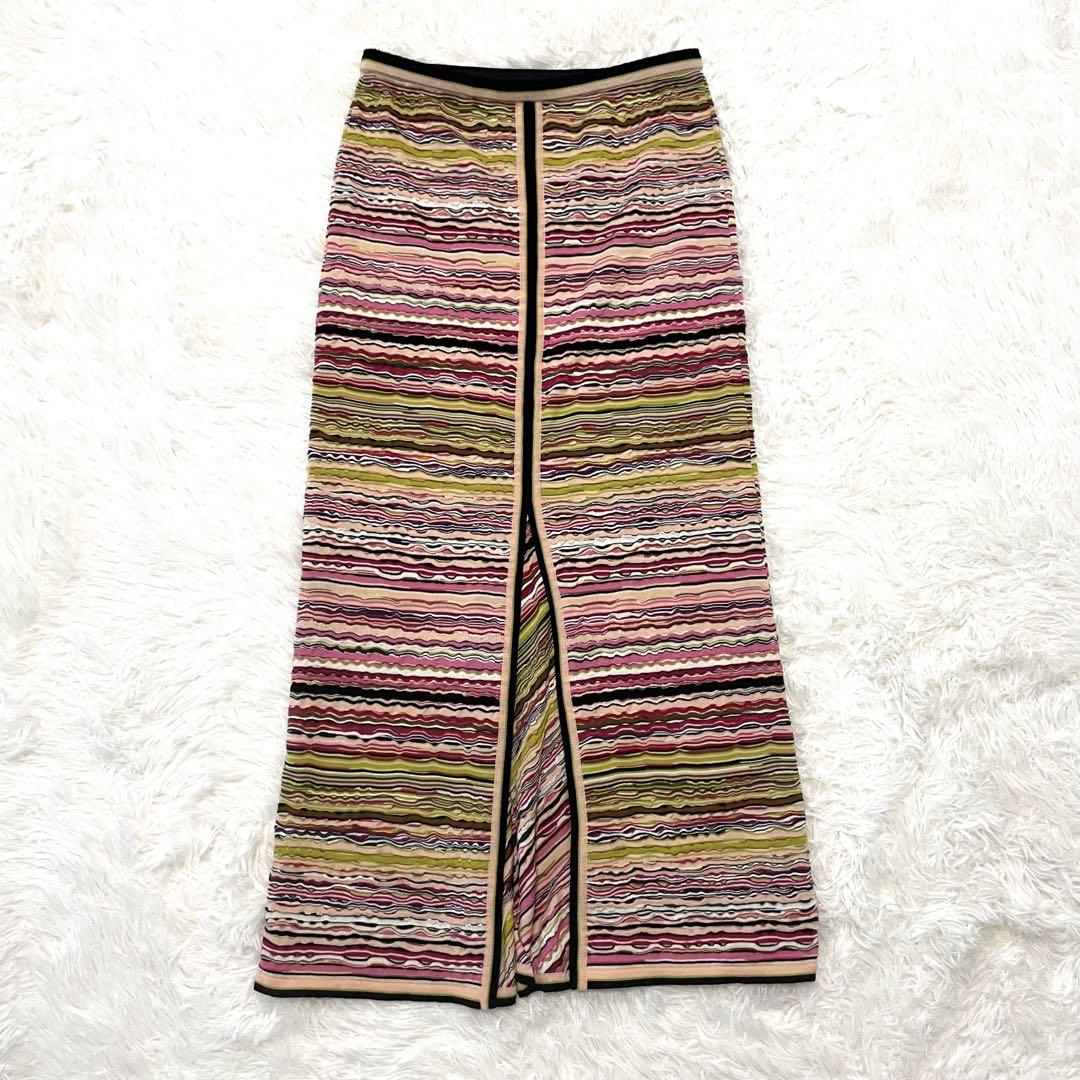 【美品】 MISSONI ウール ロング スカート Mサイズ スリット 風 総柄 美品】 MISSONI ウール ロング スカート Mサイズ スリット 風 総柄