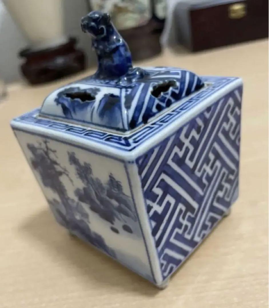 中国 骨董品 香炉 染付 清時代 蓋物 陶芸古美術、 。