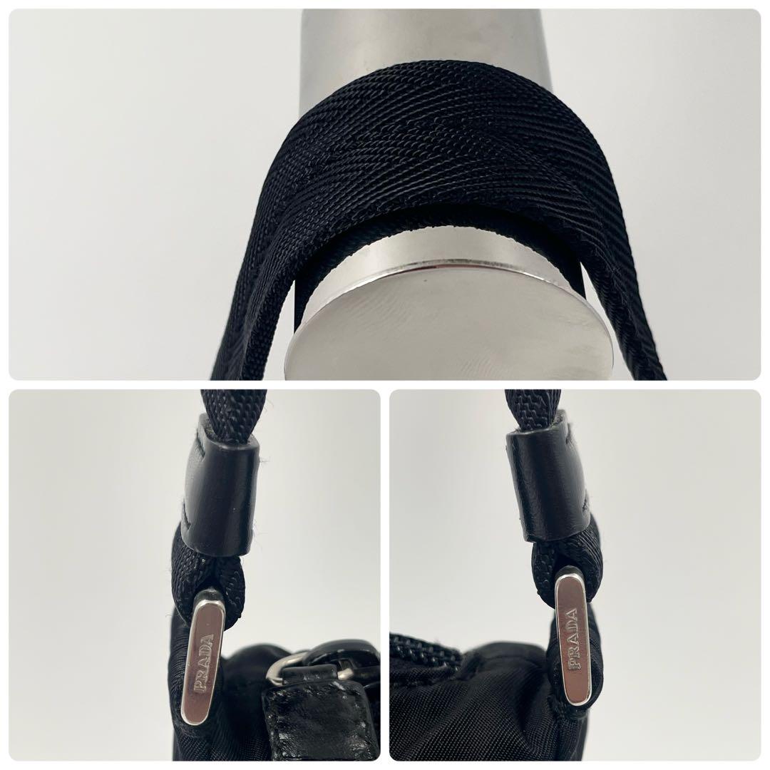 未使用級✨プラダ アクセサリーポーチ 三角ロゴ 自立 ナイロン レザー 黒 未使用級✨プラダ アクセサリーポーチ 三角ロゴ 自立 ナイロン