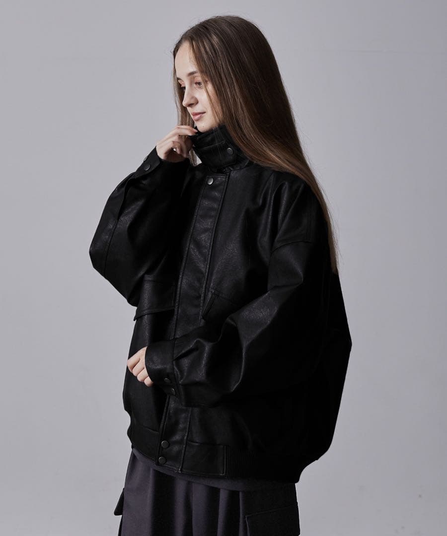 【CLEL】ヴィンテージデザイン フェイクレザー ブルゾン