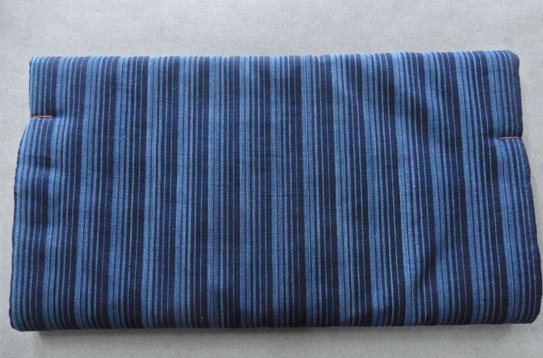 正藍染・松阪木綿縞着尺反物・三重県指定伝統工芸品・長12m巾40cm・細縞