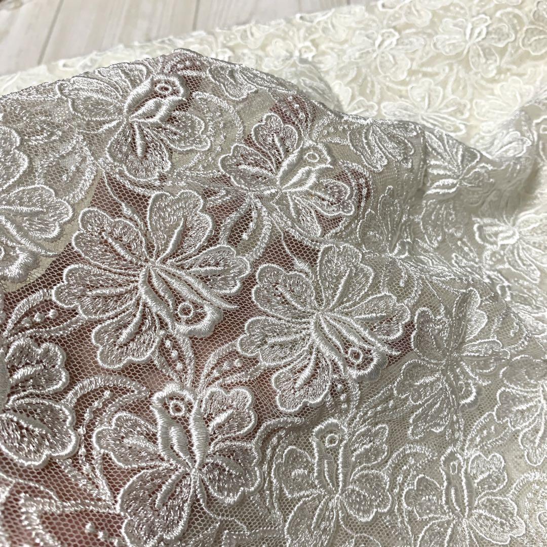 高級服地　チュールレース　刺繍　生地　ホワイト - ハンドメイド・手芸 絶対にあなたの一番選択！