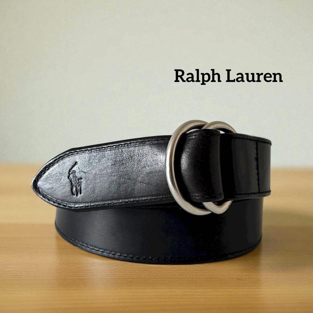 ラルフローレン イタリアンレザー ダブルリングベルト 黒 34Ralph Lauren