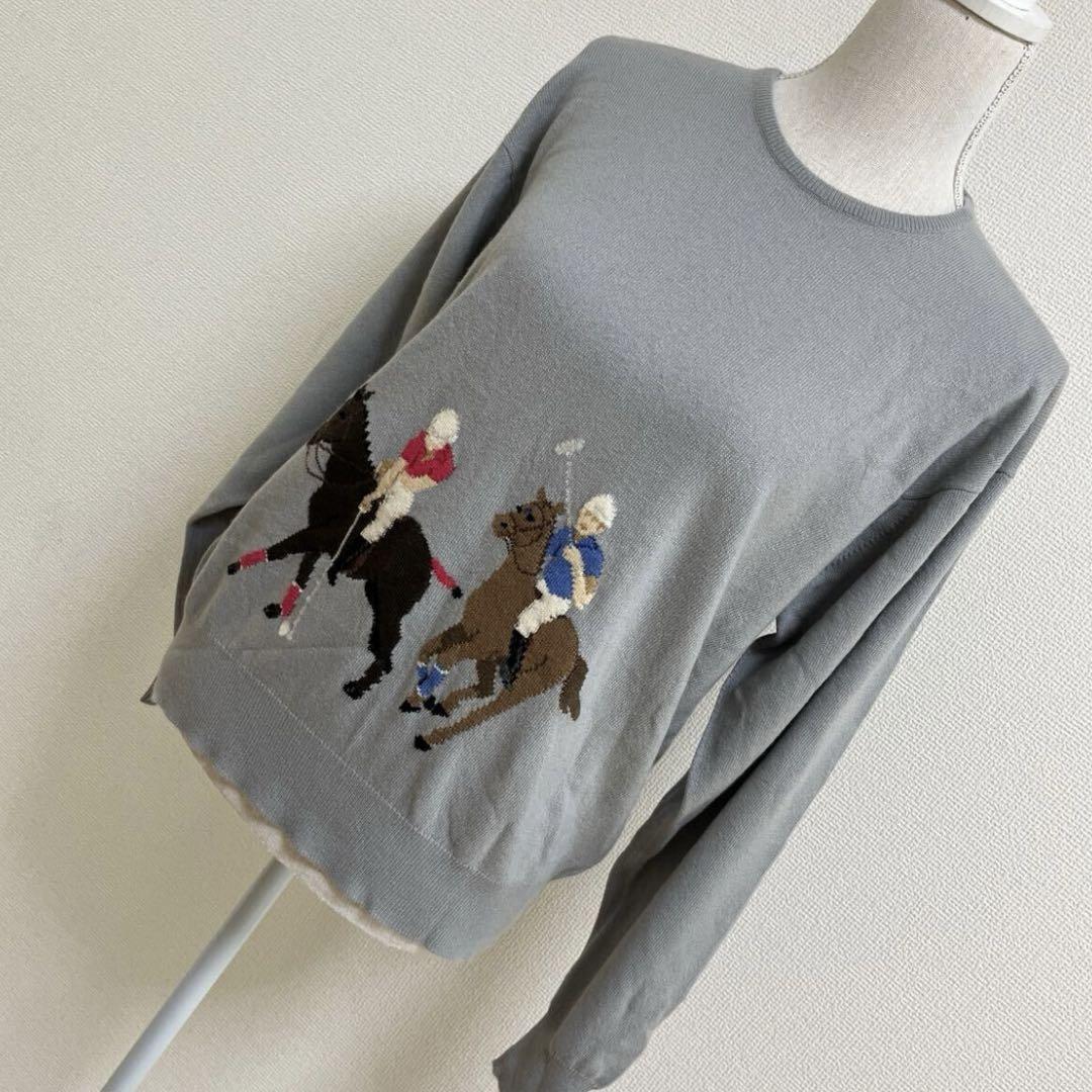 バランタイン カシミヤ ニット グレー系　乗馬　馬柄アオイタグ　スコットランド製
