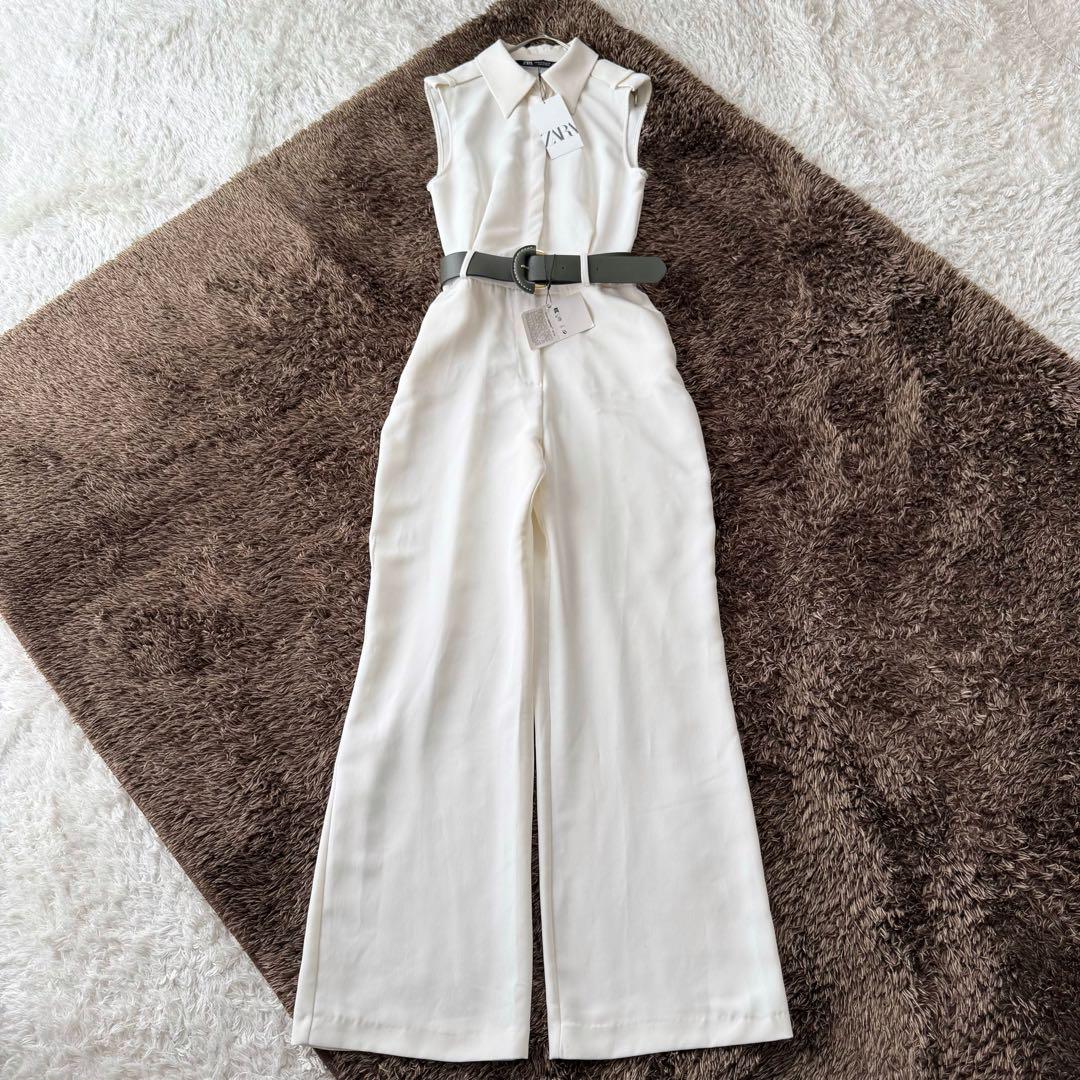 未使用♡ ZARA ザラ ベルト付きクレープ地オールインワン ジャンプスーツ M
