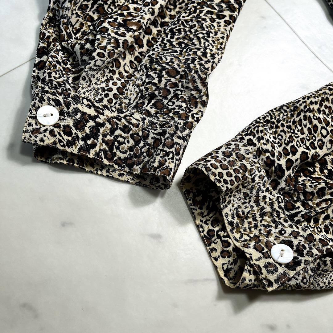 レトロ ヴィンテージ シルク シルク100% 総柄 レオパード柄 柄シャツ