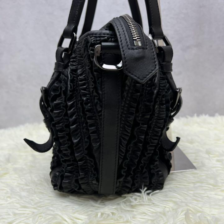 にこれとい⒂ 激レア ギャザー フリル レザー ブラック 5PXdM-m16195320764 極美品 バーバリー トートバッグ ▪によって