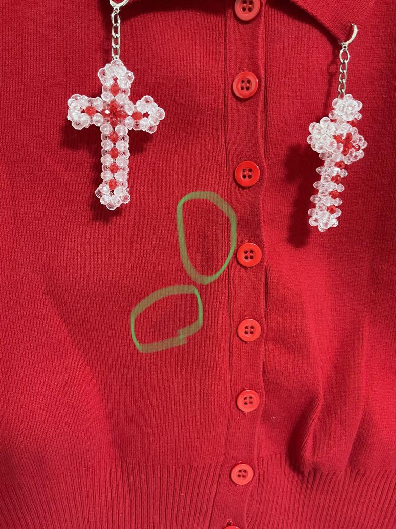 Nodress 半袖　トップス　ニット　ポロカーディガン　ビーズアクセサリー付き Nodress 半袖 トップス ニット ポロカーディガン ビーズ