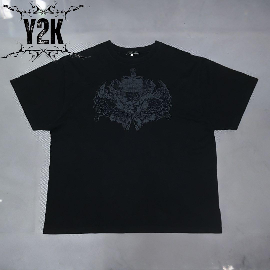 y2k 古着 00s スカル Tシャツ 黒 メンズ4L 平成 グランジ お兄系