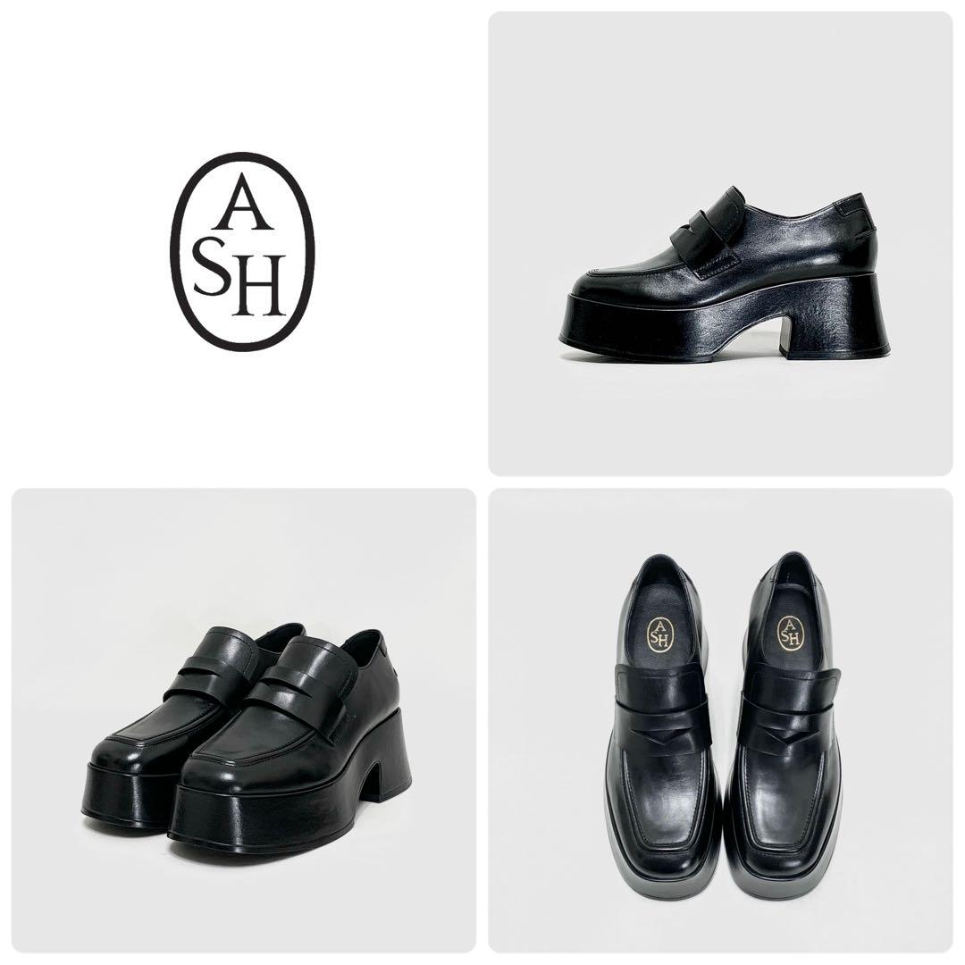 ■定5万 極美品 ASH アッシュ 38 24 ローファー 厚底 スクエアトゥ