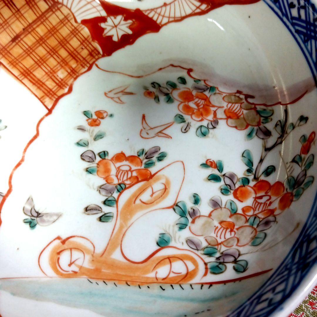 骨董品 希少品 有田焼 古伊万里 赤玉 色絵 高台 中鉢