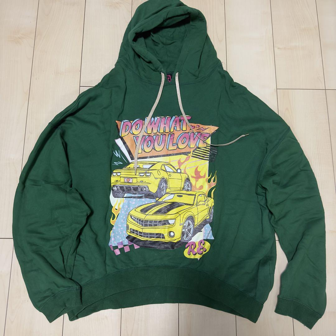 Re. 仲里依紗 フーディ ビックシルエット パーカー グリーン メンズ
