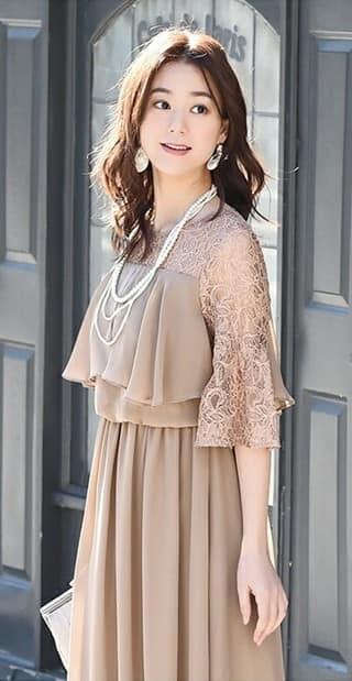 M シフォン レース ドレス フォーマル ブラウン ワンピース 結婚式 ロング
