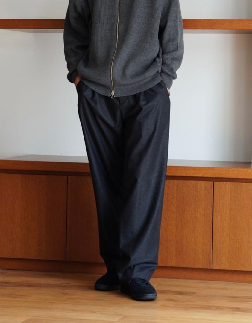 パンツ ATON MERINO COLLEGE FLANNEL WIDE PANTS