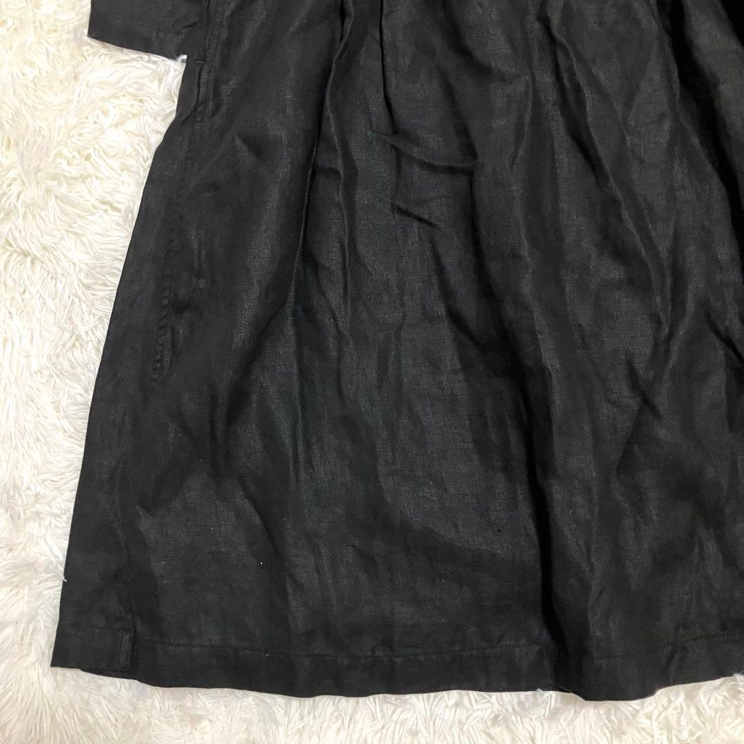 ビアズリー リネン ラップ ワンピース ロング 長袖 ベルト付 黒 SIZE BEARDSLEY DECORATOM_COM_BR