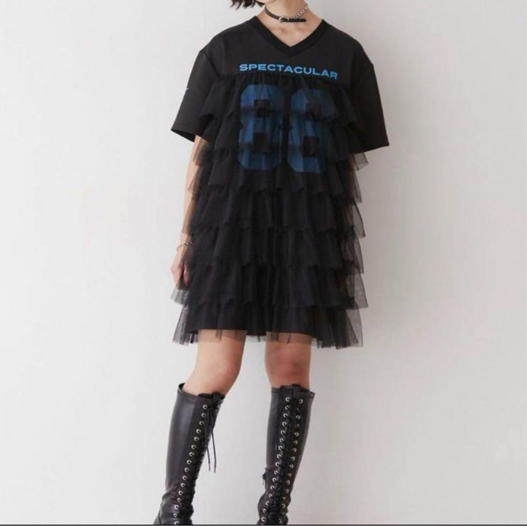 jouetie ジュエティ　ナンバリングチュールドッキングワンピース　黒　M