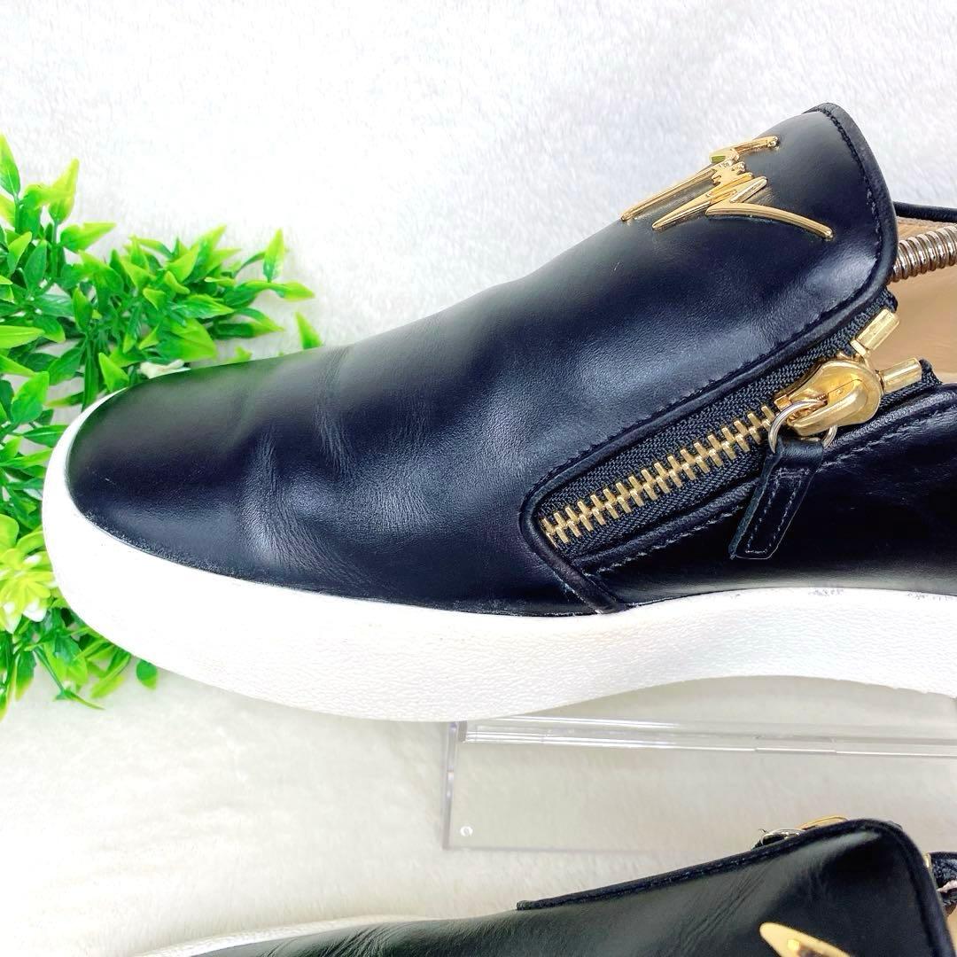 美品✨ジュゼッペザノッティ メンズ レザー スニーカー スリッポン 黒 ゴールド 美品✨ジュゼッペザノッティ メンズ レザー スニーカー スリッポン 黒 ゴールド