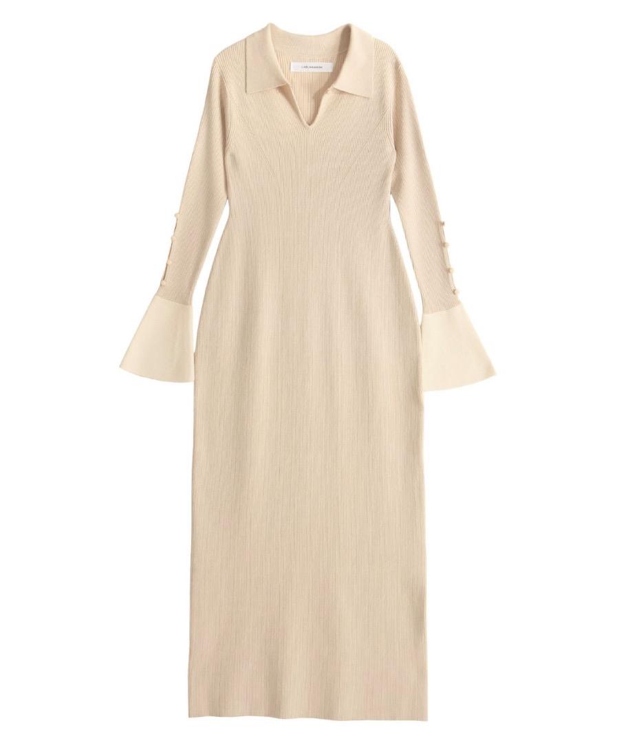 LAGUNAMOON シャツカラーカフスニットワンピース ベージュ S 24AW
