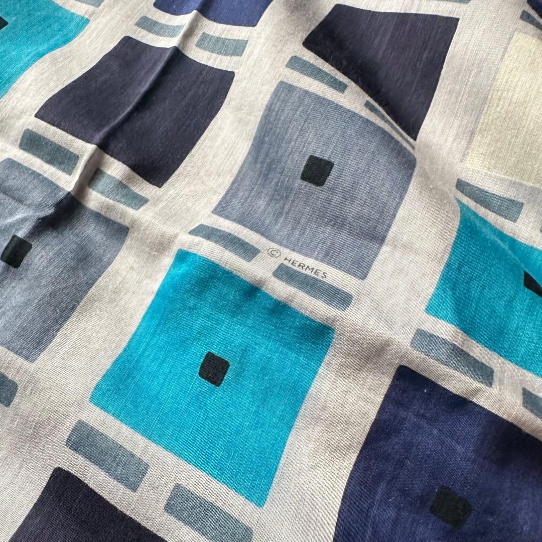 【希少】 HERMES エルメス ストール スカーフ ブルー シルク