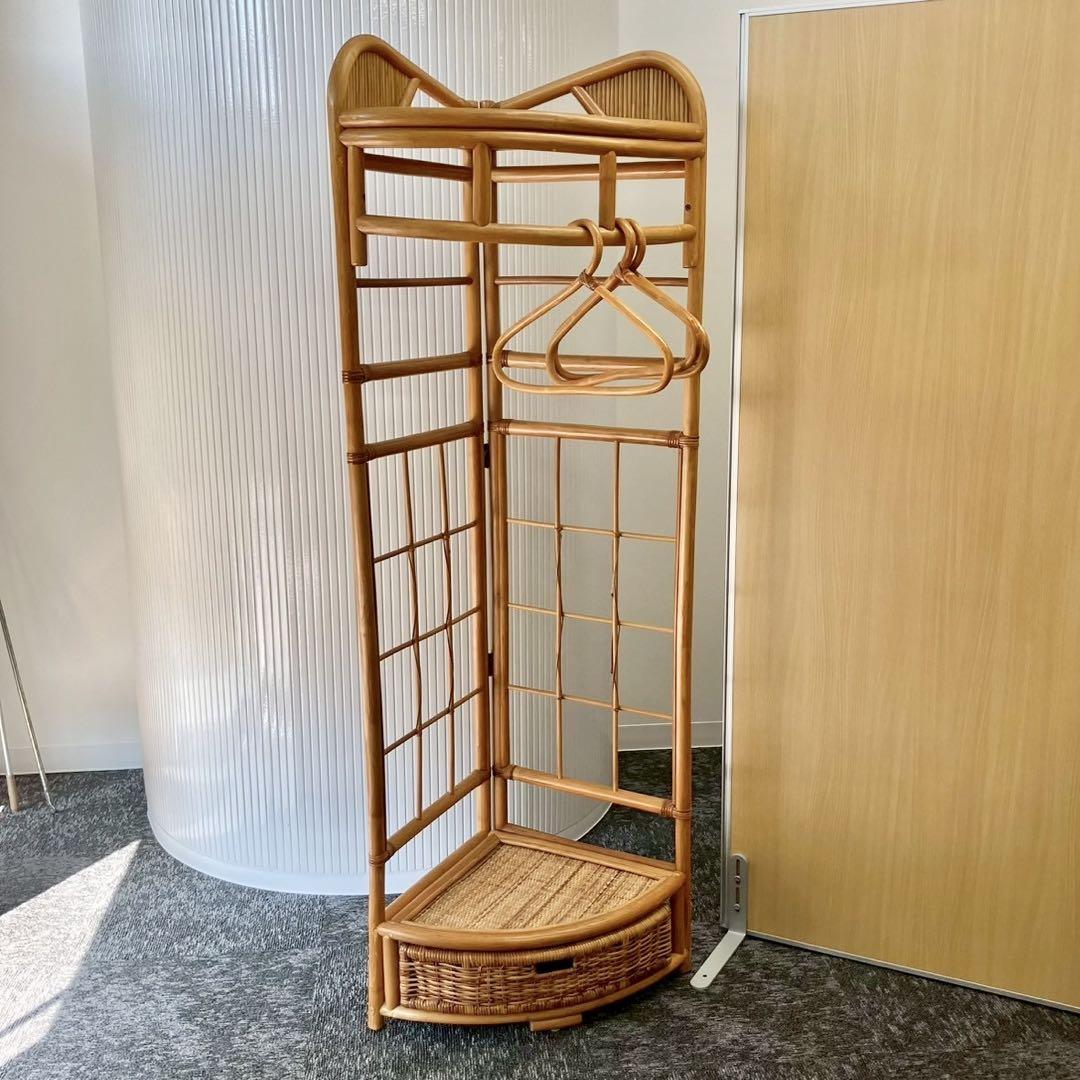 《美品》 藤 ラタン コーナーラック レトロ 170センチ ハンガーラック