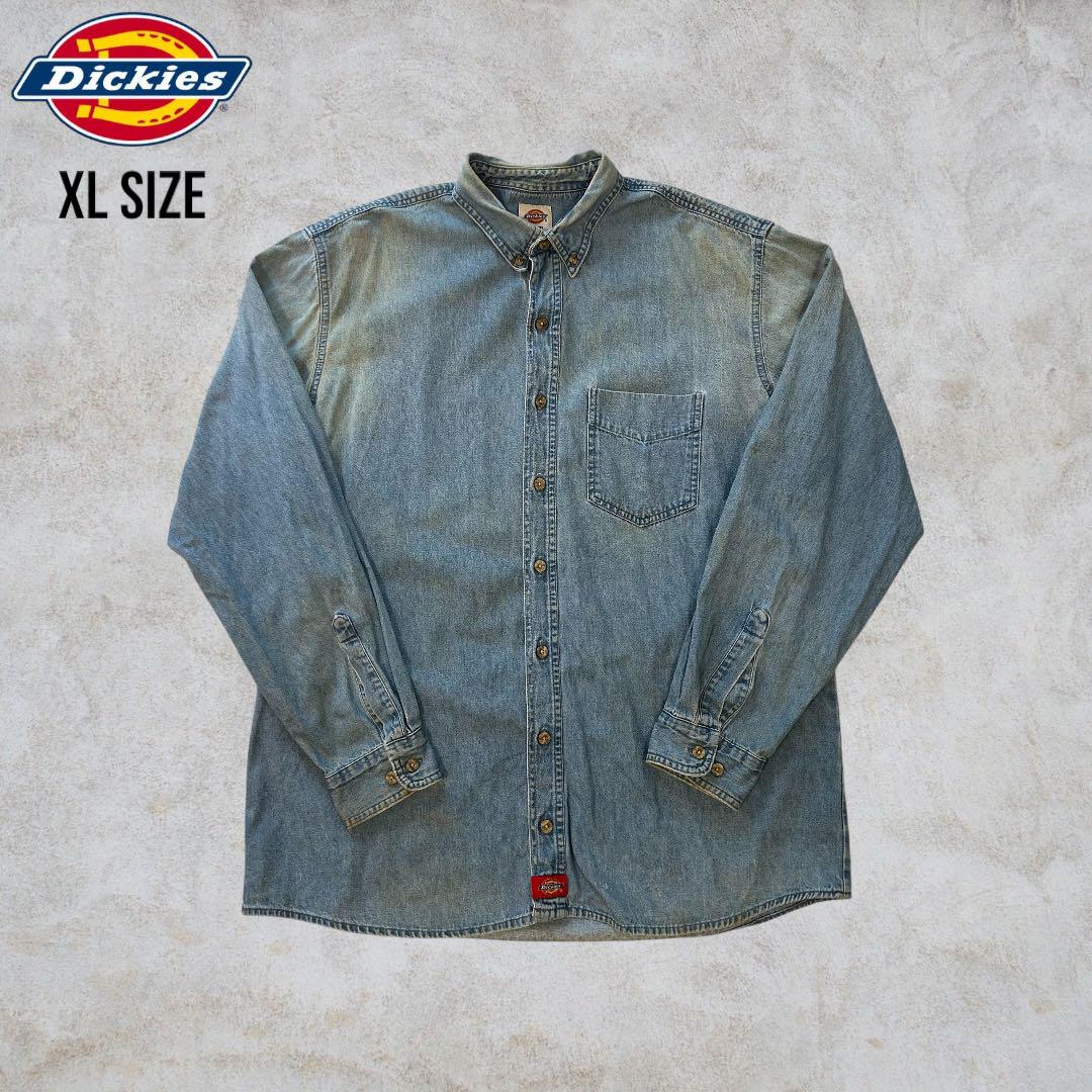 Dickies ボタンダウンデニムシャツ 長袖 80s XL TALL ブルー